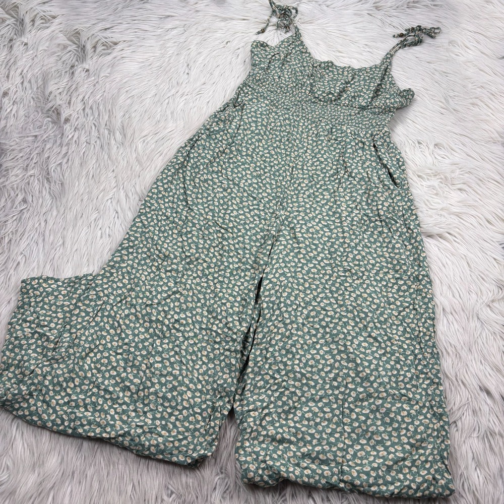 American Eagle Women's M Green Floral Empire Wide Leg Jumpsuit Boho‎ Feminine